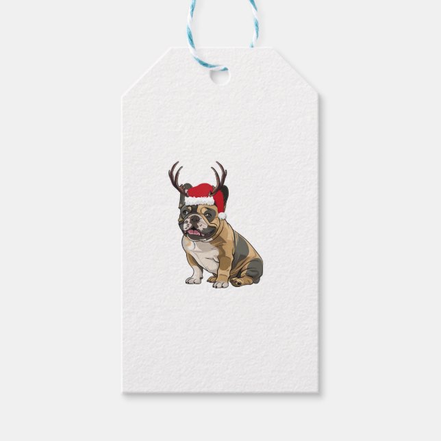 Funny French Bulldog Christmas Weihnachtsmannmütze Geschenkanhänger (Vorderseite)