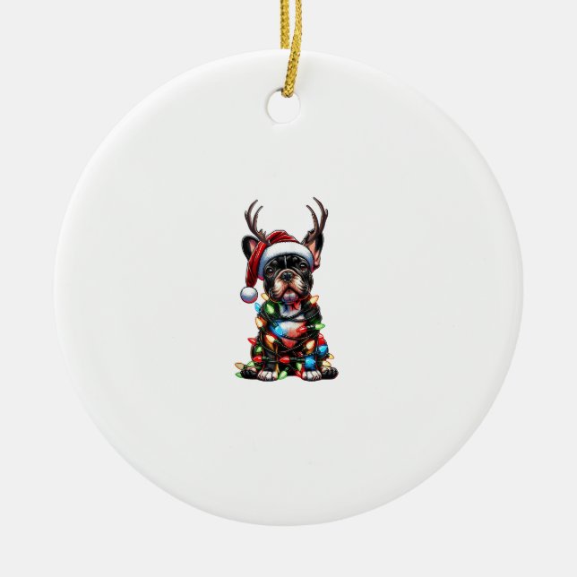 Funny French Bulldog Christmas Weihnachtsmannmütze Keramik Ornament (Vorne)