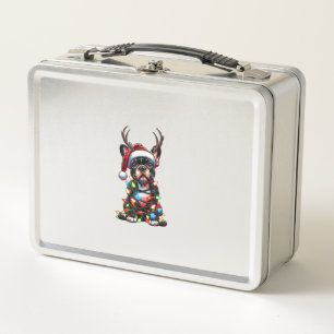 Funny French Bulldog Christmas Weihnachtsmannmütze Metall Brotdose