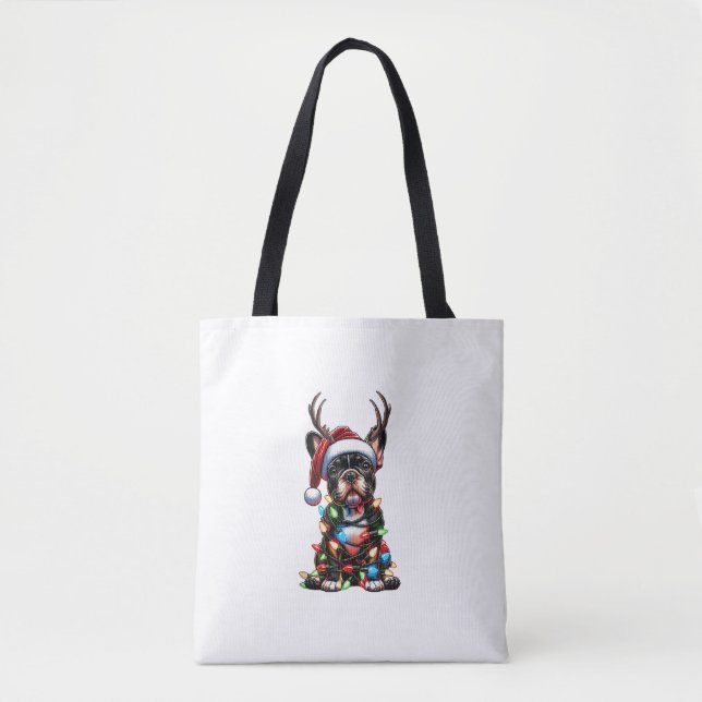 Funny French Bulldog Christmas Weihnachtsmannmütze Tasche (Vorderseite)