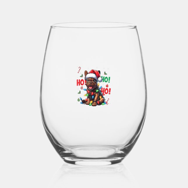 Funny French Bulldog Christmas Weihnachtsmannmütze Weinglas Ohne Stiel (Vorderseite)