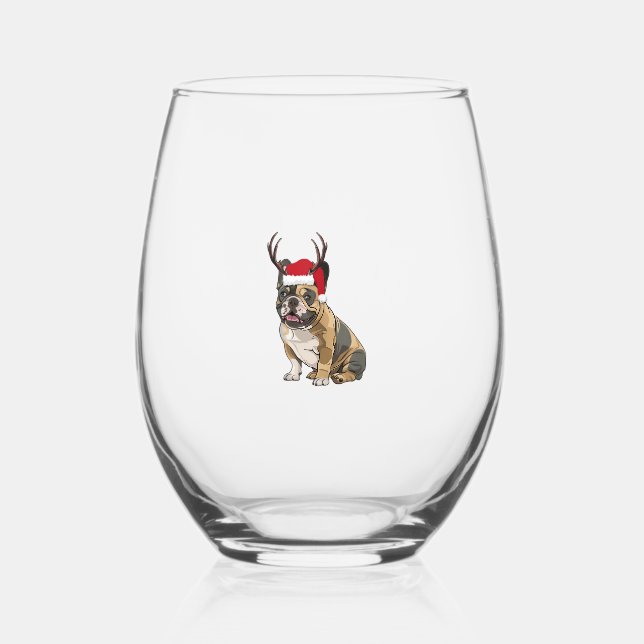Funny French Bulldog Christmas Weihnachtsmannmütze Weinglas Ohne Stiel (Vorderseite)