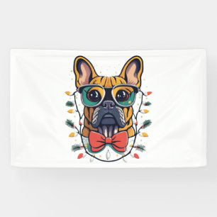 Funny French Bulldog Dog Tree Christmas Lights Xma Banner
