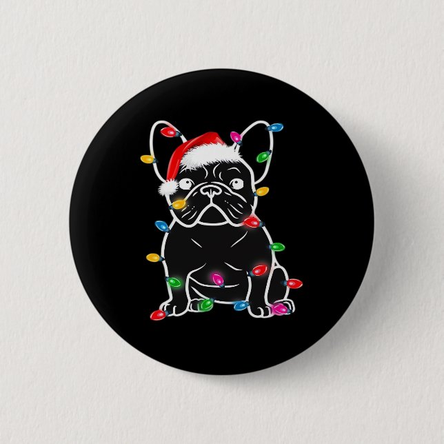 Funny French Bulldog Dog Tree Christmas Lights Xma Button (Vorderseite)