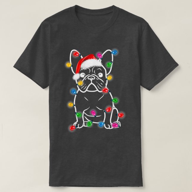 Funny French Bulldog Dog Tree Christmas Lights Xma T-Shirt (Design vorne)