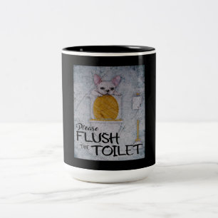 Funny French Bulldog in der Toilette   Hunde-Lover Zweifarbige Tasse