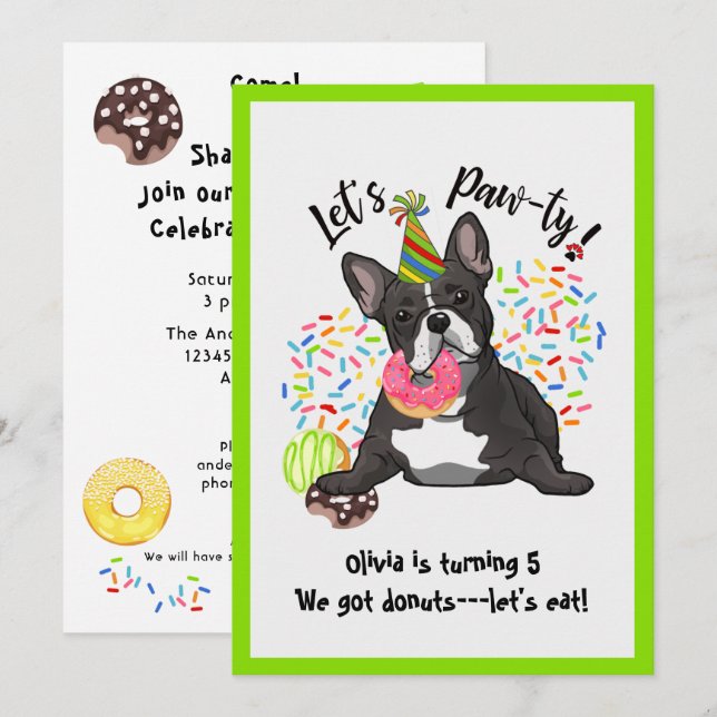 Funny French Bulldog, Invitation de fête d'anniver (Devant / Derrière)