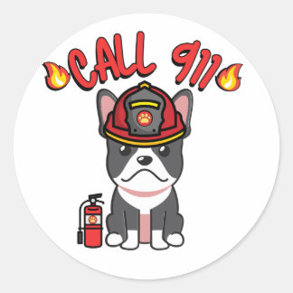 Funny French Bulldog ist ein Feuerwehrmann Runder Aufkleber