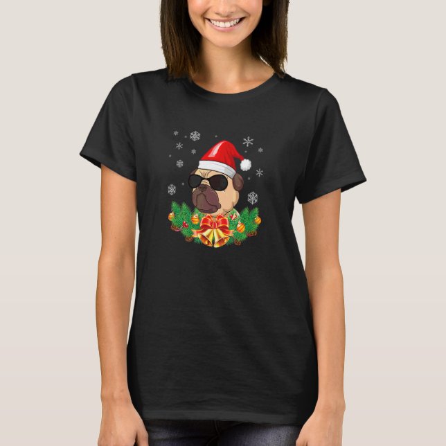 Funny French Bulldog mit Red Christmas Hat T-Shirt (Vorderseite)