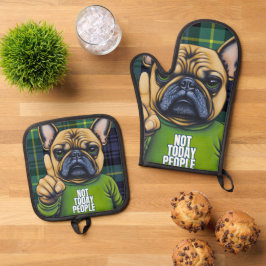 Funny French Bulldog Stilvoll Kariert für Hunde Ofenhandschuh & Topflappen-Set