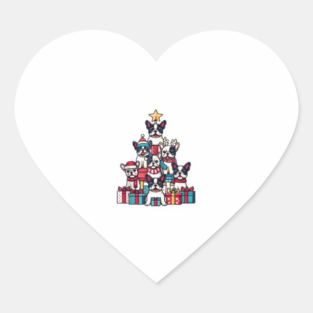 Funny French Bulldog Weihnachtsbaum Snowflakes Herz-Aufkleber (Vorderseite)
