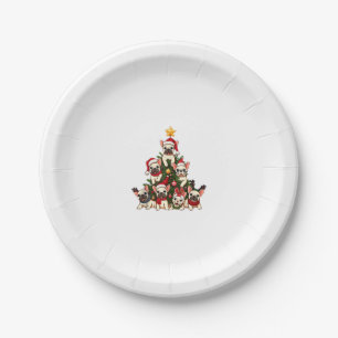 Funny French Bulldog Weihnachtsbaum Snowflakes Pappteller