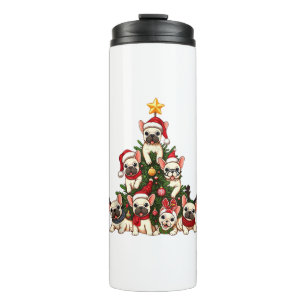Funny French Bulldog Weihnachtsbaum Snowflakes Thermosbecher