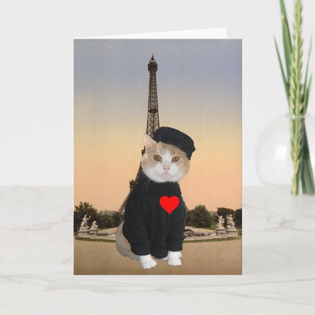 Funny French Cat/Kitty Valentine Feiertagskarte (Vorderseite)
