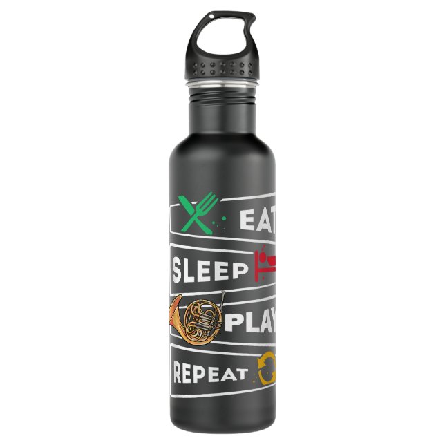 Funny French Hornist Gift Eat Sleep Spiel Französi Edelstahlflasche (Vorderseite)