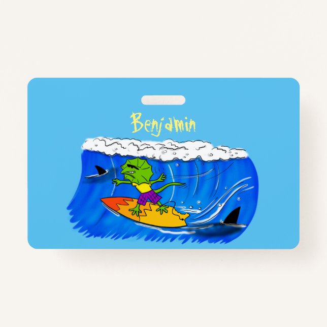 Funny frilled Halslizard Surfing Cartoon Ausweis (Vorderseite)