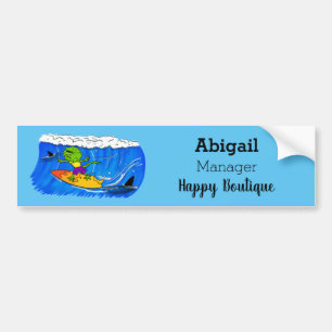 Funny frilled Halslizard Surfing Cartoon Autoaufkleber