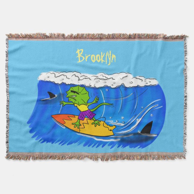 Funny frilled Halslizard Surfing Cartoon Decke (Vorderseite)