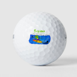 Funny frilled Halslizard Surfing Cartoon Golfball