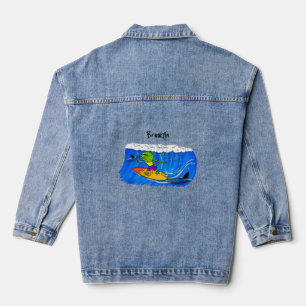 Funny frilled Halslizard Surfing Cartoon Jeansjacke