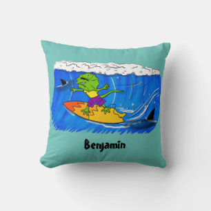 Funny frilled Halslizard Surfing Cartoon Kissen