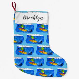 Funny frilled Halslizard Surfing Cartoon Kleiner Weihnachtsstrumpf