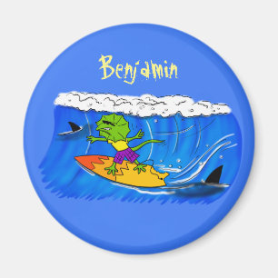 Funny frilled Halslizard Surfing Cartoon Magnet