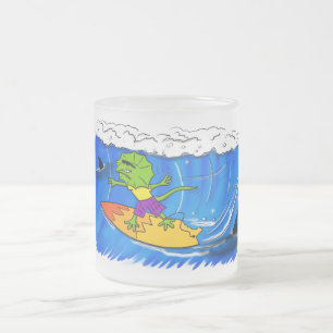 Funny frilled Halslizard Surfing Cartoon Mattglastasse
