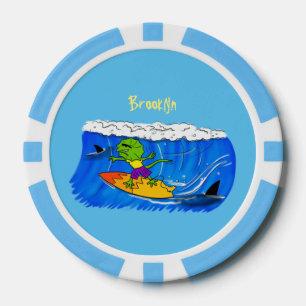 Funny frilled Halslizard Surfing Cartoon Pokerchips