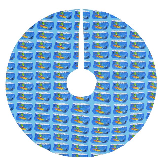 Funny frilled Halslizard Surfing Cartoon Polyester Weihnachtsbaumdecke (Vorderseite)