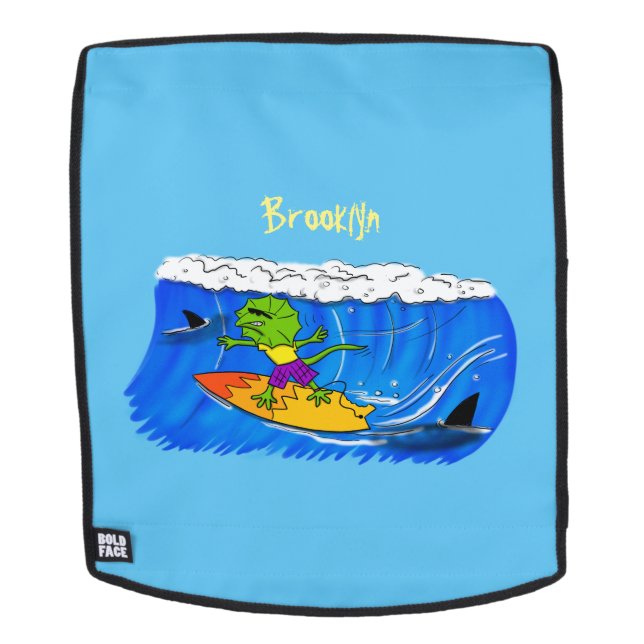 Funny frilled Halslizard Surfing Cartoon Rucksack (Abnehmbare Front)