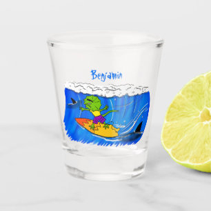 Funny frilled Halslizard Surfing Cartoon Schnapsglas