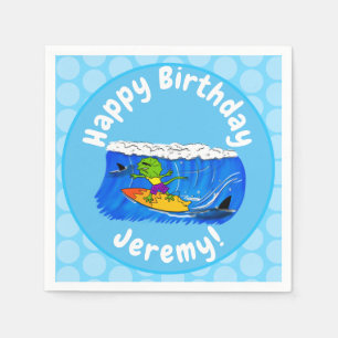 Funny frilled Halslizard Surfing Cartoon Serviette