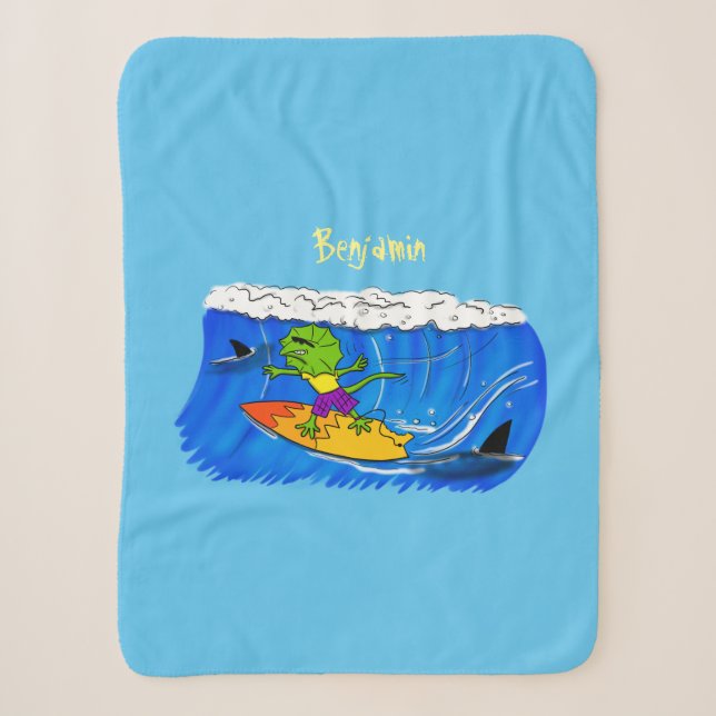 Funny frilled Halslizard Surfing Cartoon Sherpadecke (Vorderseite)