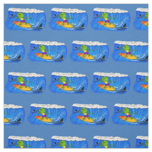 Funny frilled Halslizard Surfing Cartoon Stoff