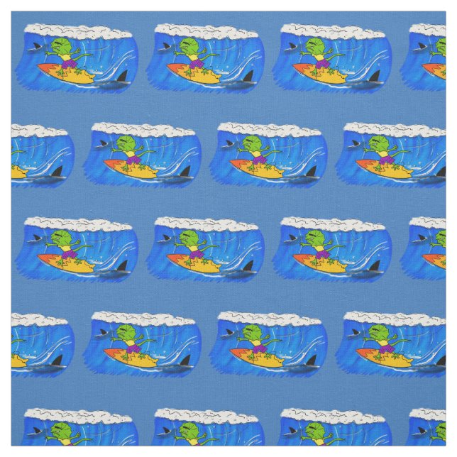 Funny frilled Halslizard Surfing Cartoon Stoff (Muster)