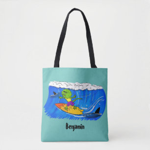 Funny frilled Halslizard Surfing Cartoon Tasche