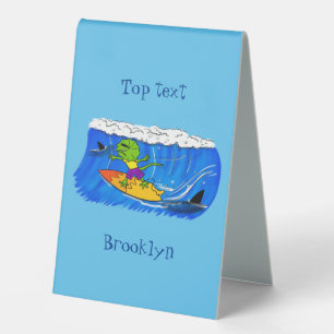 Funny frilled Halslizard Surfing Cartoon Tischaufsteller