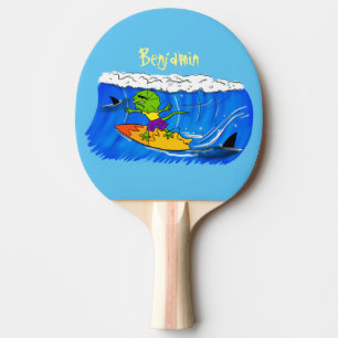 Funny frilled Halslizard Surfing Cartoon Tischtennis Schläger