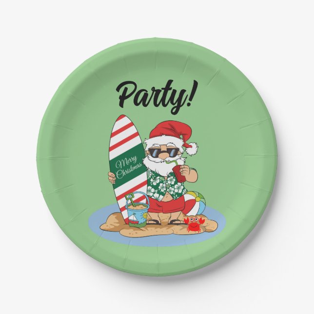 Funny FroChristmas Weihnachten auf Summer Surf Bea Pappteller (Vorderseite)