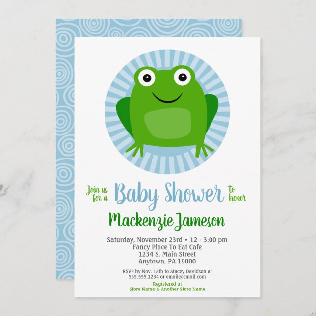 Funny Frog Boys Baby shower Invitation (Devant / Derrière)