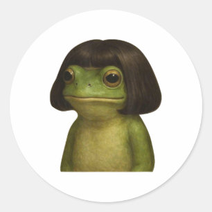 Funny Frog Girl Bob Hair Meme Art Runder Aufkleber