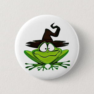 Funny Frog Happy Halloween Hexenhut Button