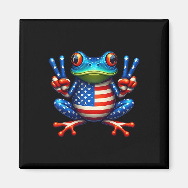 Funny Frog Peace Sign 4. Juli Frog American Fl Magnet (Vorne)