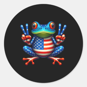 Funny Frog Peace Sign 4. Juli Frog American Fl Runder Aufkleber