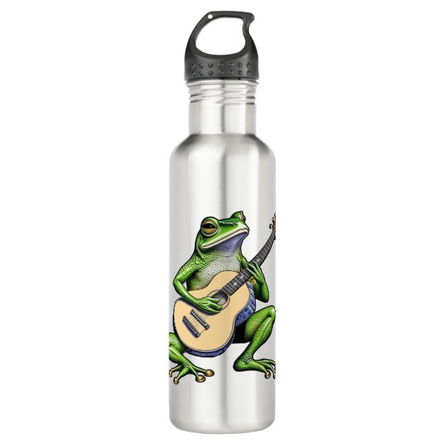 Funny Frog Playing Guitar Edelstahlflasche (Vorderseite)