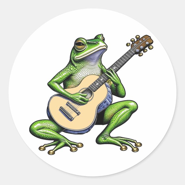 Funny Frog Playing Guitar Runder Aufkleber (Vorderseite)