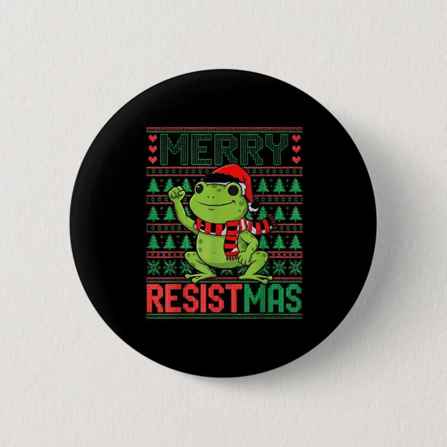 Funny Frog Retro Merry Resistmas Litical Ugly Chri Button (Vorderseite)