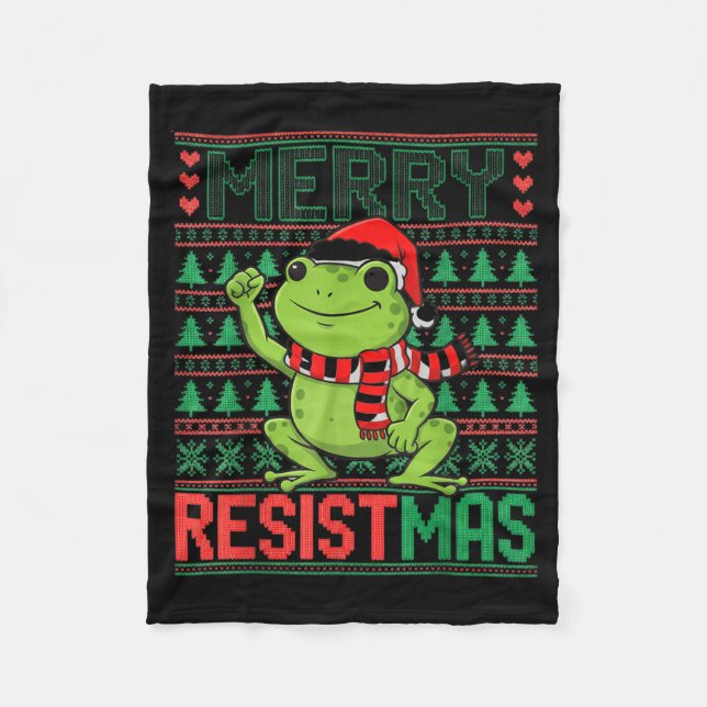 Funny Frog Retro Merry Resistmas Litical Ugly Chri Fleecedecke (Vorderseite)