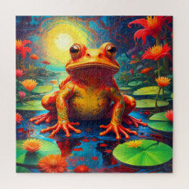 Funny Frog sitzt auf einem Lily Pad